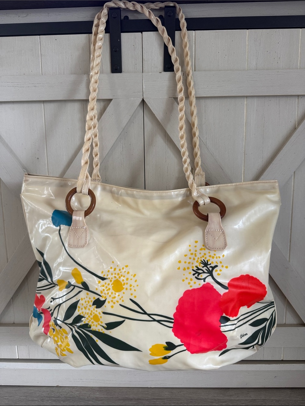Vintage Shoulder Bag Floral Tote Bag 60s Dikran Cream Retro Large
